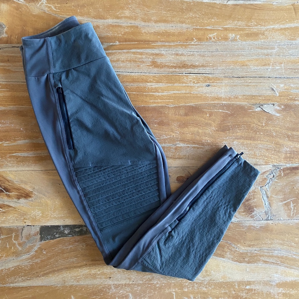 Athleta Headlands Hybrid Moto Tight Ankle Zipper Athletic Legging Womens 6 Brown